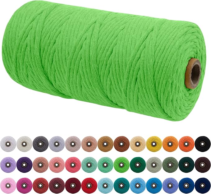 JeogYong Single Strand Macrame Cord 3mm x 109 Yards (328 Feet) Soft Cotton Rope Yarn 3 mm Cord, Macrame Supplies for Crafts Wall Hangings Plant Hangers Decorations (Grass Green)