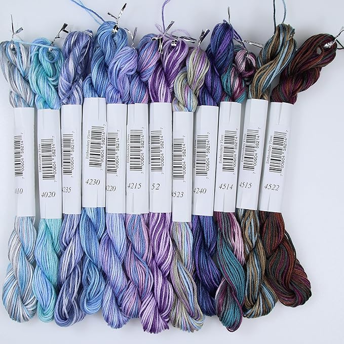 KCS Big skeins of 25 Meters Size 25 Color Variegated Cross Stitch Stranded Threads,12 skeins,07