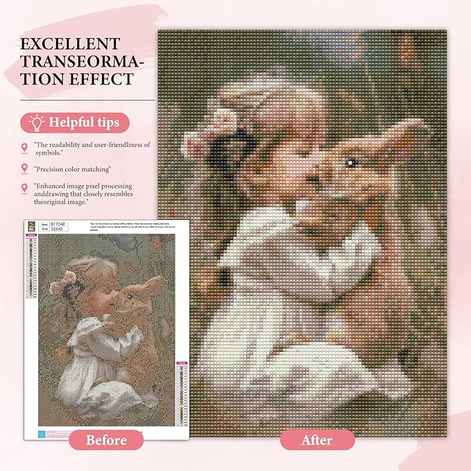 Yezavesu Rabbit Diamond Art Kits for Adults, Girl Diamond Painting Kit for Beginners, 5D DIY Round Full Drill Painting with Gem Art Craft Kits for Home Wall Decor 12x16 Inch