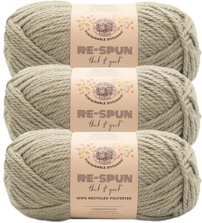 Lion Brand Yarn, Re-Spun Thick & Quick Super Bulky Yarn for Knitting, Crochet, and Crafts, Olive Branch, 3 Pack, Soft Fiber for Chunky Blankets, Bulky Throws, and Cozy Sweaters