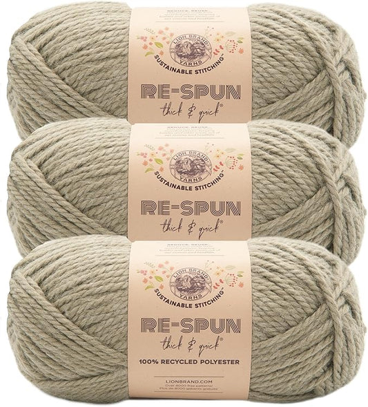 Lion Brand Yarn, Re-Spun Thick & Quick Super Bulky Yarn for Knitting, Crochet, and Crafts, Olive Branch, 3 Pack, Soft Fiber for Chunky Blankets, Bulky Throws, and Cozy Sweaters