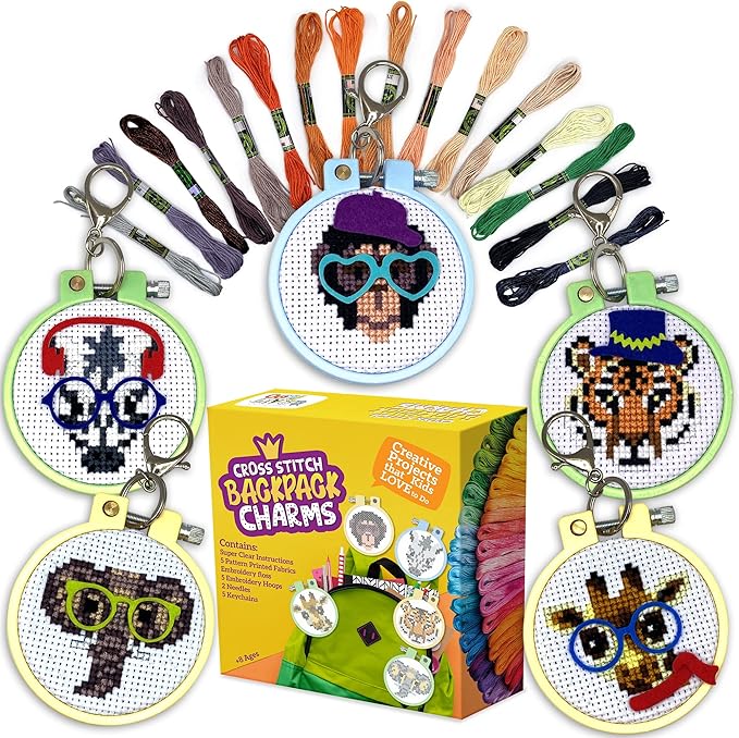 Safari Animals Cross Stitch Kits for Beginners. 5 Stamped Cross Stitch Kits for Kids.Needlepoint Kits for Beginners. Embroidery Kit for Kids. Crossstitch Kit for Beginners. Girls Cross Stitch kit