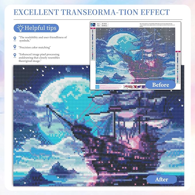 Camocin Diamond Art Kits for Adults Moonlight, 5D Sailing Ship Diamond Painting Kits for Adults Beginners, DIY Night Sky Landscape Full Round Dots Drill Gem Art Kit for Home Wall Decor 12 x 16 Inch