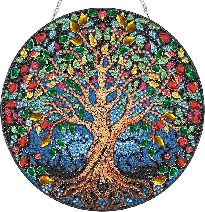 SKRYUIE Tree Hanging Diamond Art Kits for Adults Pendant Suncatcher, Special Shaped Crystal DIY Pearl Diamond Painting Kit, Gift for Mother Spring Summer Window Wreath Decor 7.64 x 7.64 Inch A16