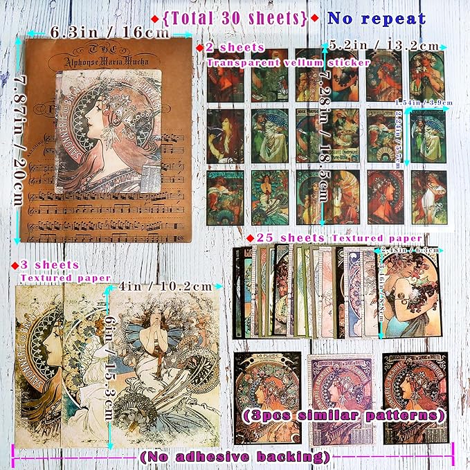 CATaireen Vintage Junk-Journal Mixed Paper Scrapbooking Embellishments Set Retro Journaling Decoupage Stickers Textured Packaging Decorative Cards Tags Kit (Old Lady)