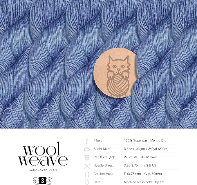 Superwash Merino Wool Yarn for Knitting & Crocheting - Premium Hand Dyed Yarn, 100gr, 240 Yards, Dk Weight - Luxurious, Soft & Durable Light Blue Yarn