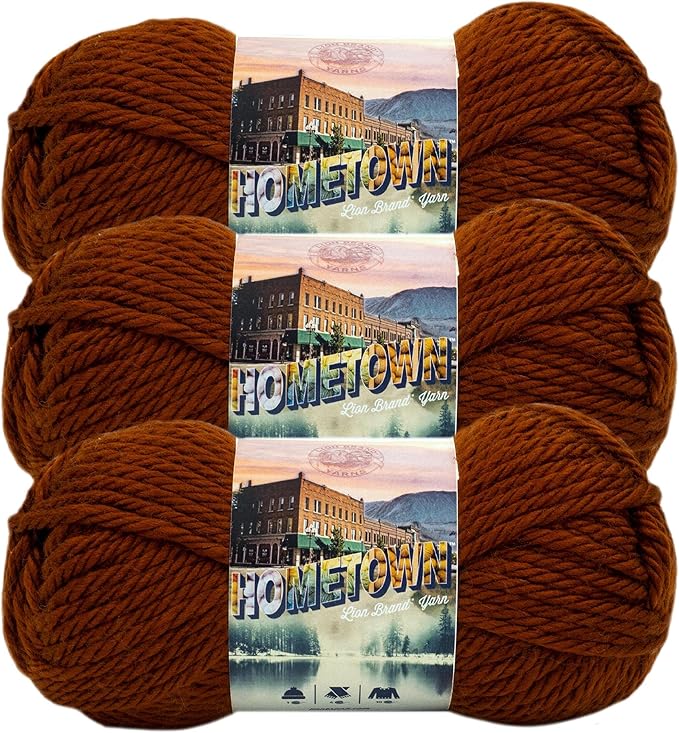 Lion Brand Yarn Hometown Yarn, Super-Bulky Yarn for Knitting, Crocheting, and Crafting, 3 Pack, Stowe Sugar Maple