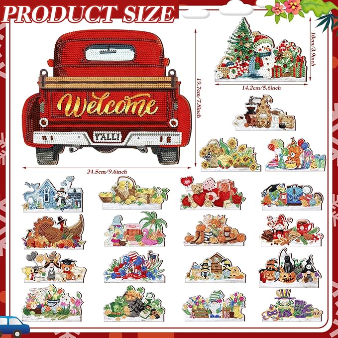 Burbell 21 Pcs Interchangeable Diamond Painting Welcome Sign for Easter Front Door Diamond Painting Truck Decor Interchangeable Seasonal Welcome Sign for DIY Wall Window Farmhouse