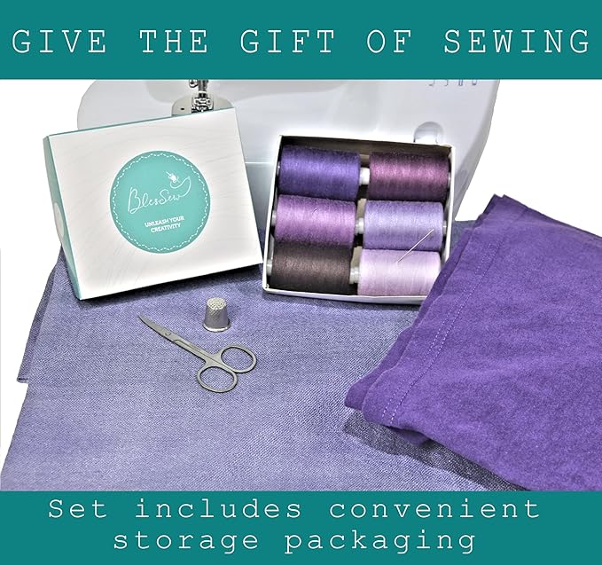 BlesSew Sewing Thread in Purple Color Tones – 6 Spools of Polyester Thread for Sewing Machine for Beginners, Hand Stitching & Quilting - 1000 yds per Spool
