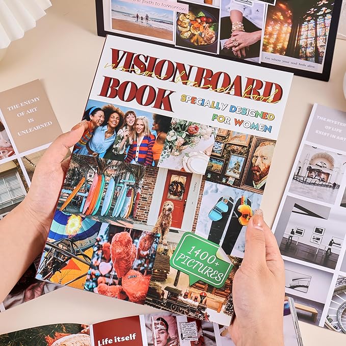 Vision Board Book, 1400+ Inspirational Pictures Quotes & Stickers, Vision Board Kit for Women, Magazine Pictures for Vision Board, Realize Dreams and Create Life Goals, Collage Book for Manifestation