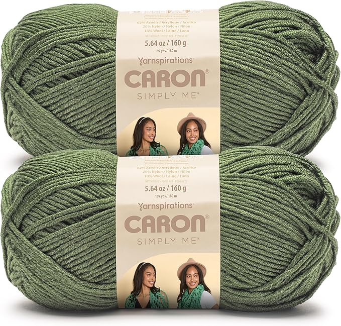 Caron Simply Me Peridot Yarn - 2 Pack of 160g/5.64oz - 62% Acrylic, 20% Nylon, 18% Wool - #5 Bulky - 197 Yards - Knitting/Crochet