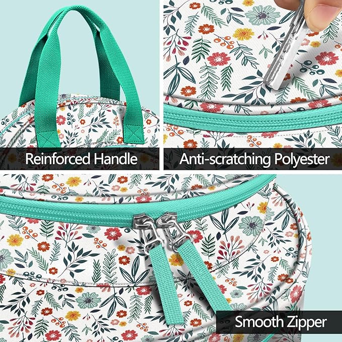 FINPAC Embroidery Project Bag, Embroidery Supplies Storage Carrying Tote Case with Multiple Pockets for Floss, Hoops, Thread, Stitch Tools Kit [Bag Only], Spring Bloom