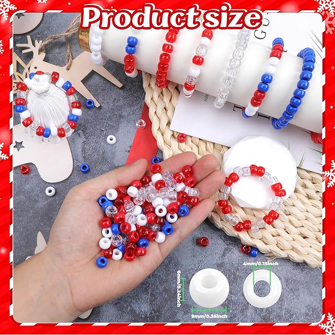 Glitter Pony Beads - 1000 Pcs Plastic Beads for Friendship Bracelets, Hair Braiding, Necklace & Earrings - 6x9mm, Large Hole, Transparent