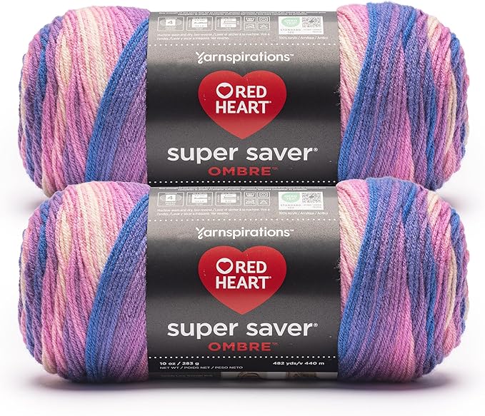 Red Heart Super Saver Ombre Party Yarn - 2 Pack of 283g/10oz - 100% Acrylic - #4 Worsted (Medium) - 482 Yards - Knitting/Crochet
