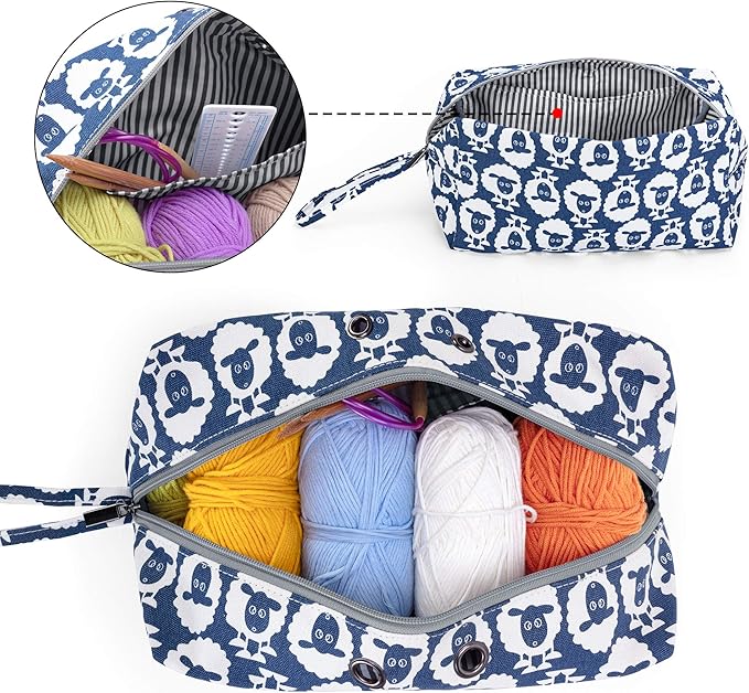 LUXJA Yarn Storage Bag, Carrying Knitting Bag for Yarn Skeins, Crochet Hooks, Knitting Needles (up to 10 Inches) and Other Small Accessories (Large, Sheep)