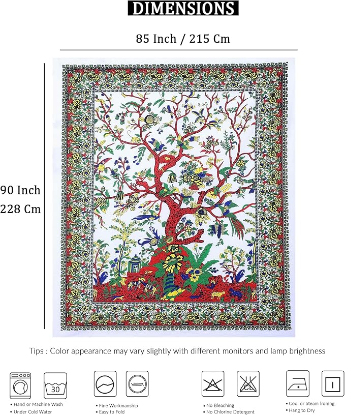 the art box tree of life wall hanging tapestry white – 85x90 inch indian cotton large forest-inspired plant bedspread for living room or bedroom