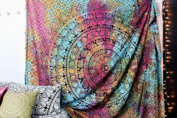popular handicrafts wall hanging tapestry for bedroom hippie elephant mandala bohemian hippy intricate indian tapestry 54 x 82 inches (140cm x 210 cm) multicolor tie dye