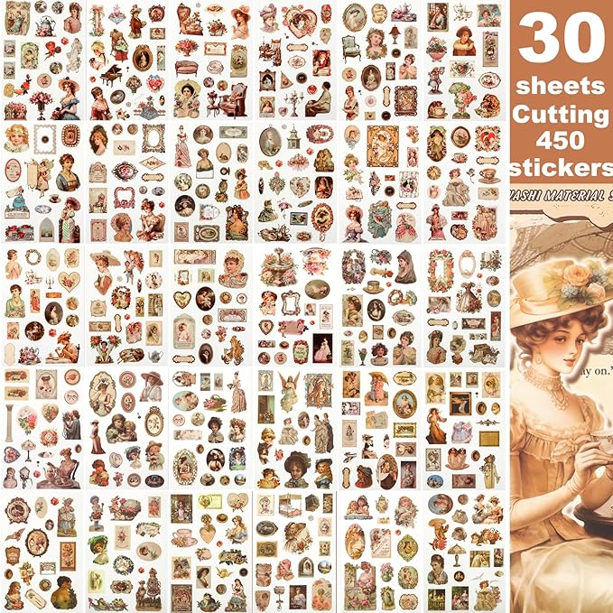 Victorian People Scrapbook & Sticker Book for Adults - 450 Pre-Cut Washi Stickers, Scrapbook Paper, Junk Journal Sticker and Vintage Stickers for Scrapbooking