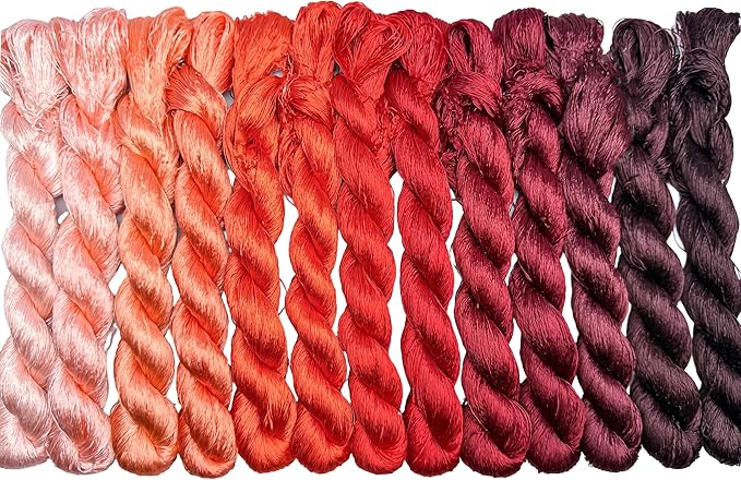 100% Nature Mulberry Handmade Embroidery Silk Thread Woven Jewelry Accessory Artificial Flowers Cross Stitch Floss DIY Sewing Kits 13 Gradient Colors 22m Each (3)