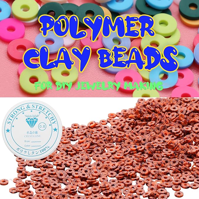 4000 Pcs Clay Beads for Bracelets Making, Polymer Spacer Flat DIY for Jewelry Necklace Earring Making Kit, Preppy Aesthetic Heishi Heshie Thin Disk Beads Assortments Set 4 6 8MM (SK-24, 6MM)