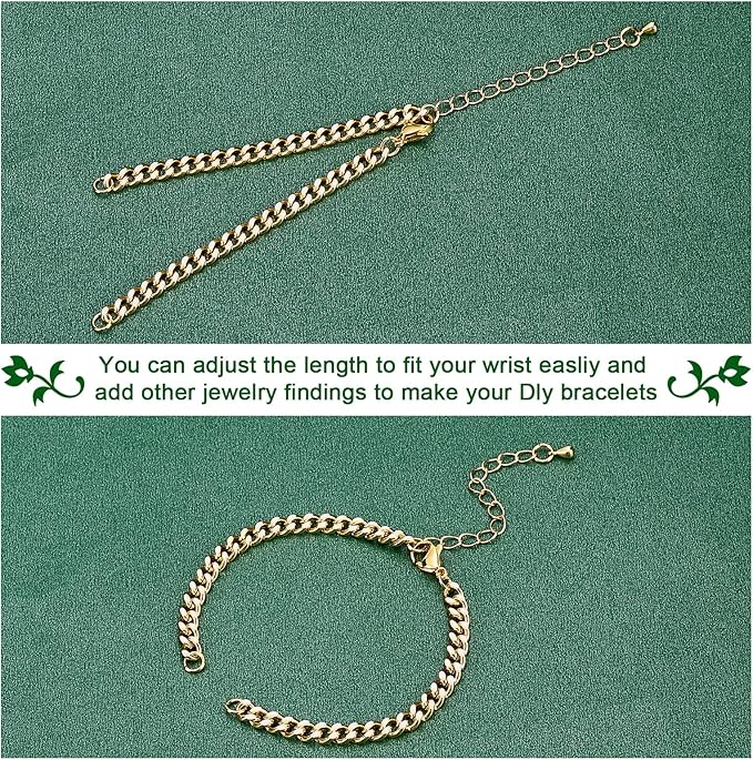 NBEADS 8 Strands Adjustable Chain Bracelets, 5.5"(14cm) Long Golden Two-Layer Half-Finished Curb Chain Bracelets Extender Chain Stainless Steel Link Bracelets for Jewellery Making DIY Findings