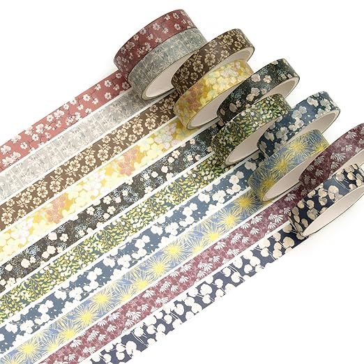 10 Rolls Skinny Washi Tape Set Texture Arts Adhesive Tapes Basic Patterns Decorative Masking Tape Sets for Craft, Kids, Scrapbook, DIY, Gift Wrapping (Style Three)