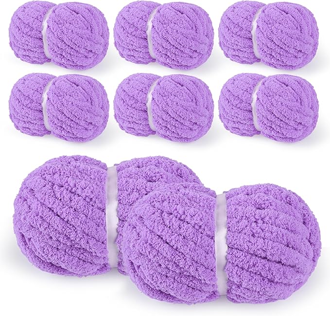8 Packs Jumbo Chenille Chunky Yarn for Crocheting Knitting, Handcrafts & Blanket Yarn (Purple, 8 Pack)