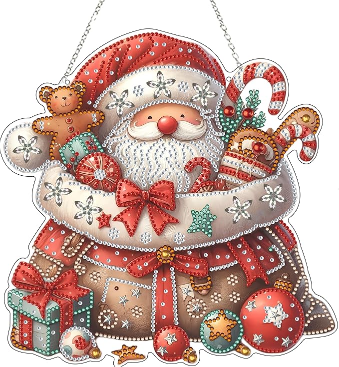 DIY Acrylic Diamond Art Painting Wreath Kits Special Shaped Rhinestone 5D Diamond Art Window Pendants Home Garden Wall Hanging Kits Hanging Ornament (Father Christmas)