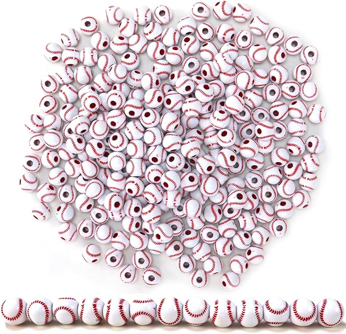 Iconikal 240-Count Acrylic Beads, 12mm Round Plastic Craft Beads for Bracelets, Necklaces, Keychains & Lanyards (Baseball)