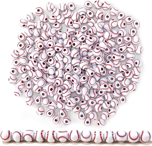 Iconikal 240-Count Acrylic Beads, 12mm Round Plastic Craft Beads for Bracelets, Necklaces, Keychains & Lanyards (Baseball)