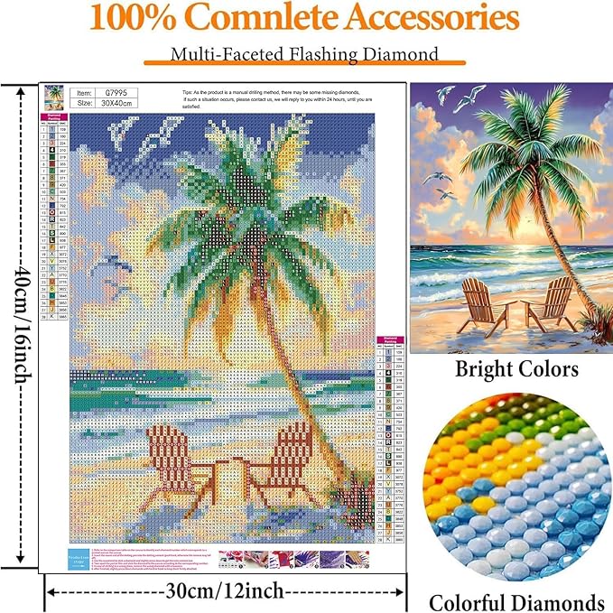 Gemozaic Beach Diamond Painting Kits for Adults- Beach Diamond Art Kits for Adults, Landscape Gem Painting Kit for Adult for Gift Home Wall Decor 12x16 Inch