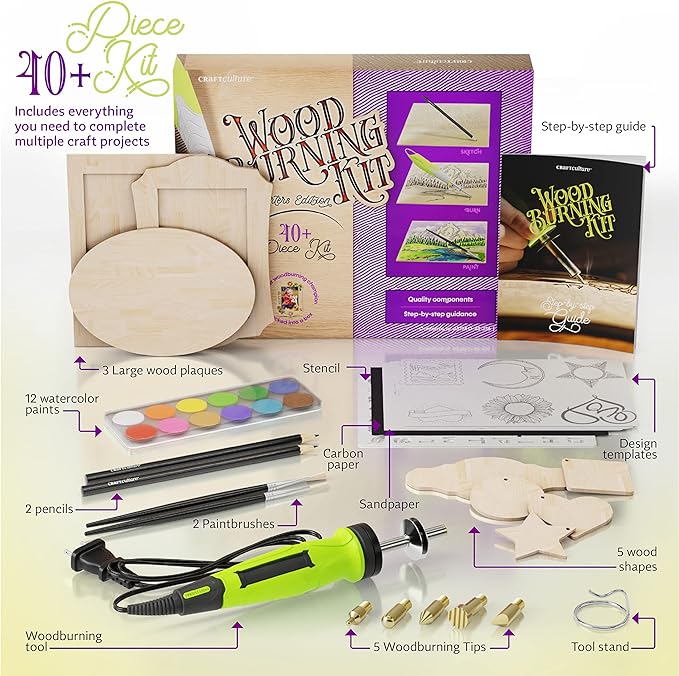 Craft Culture Beginners Wood Burning Kit for Kids, Teenage Boys & Girls - Easter Gifts for Boy & Girl - Craft Projects Birthday Gift Idea for Children Teen Woodburning DIY Hobby Kits Art Activities