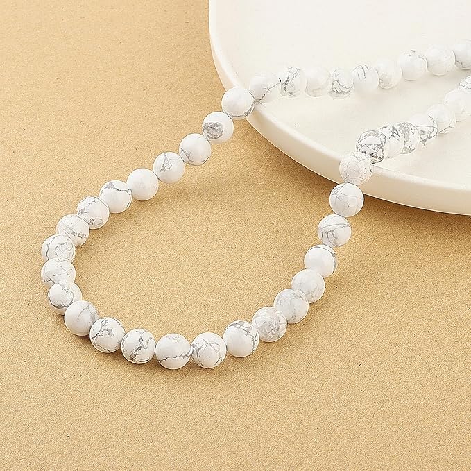 Natural Stone Beads for Jewelry Making - 10mm Gemstone Round Beads for Bracelets(35-38pcs, Howlite)