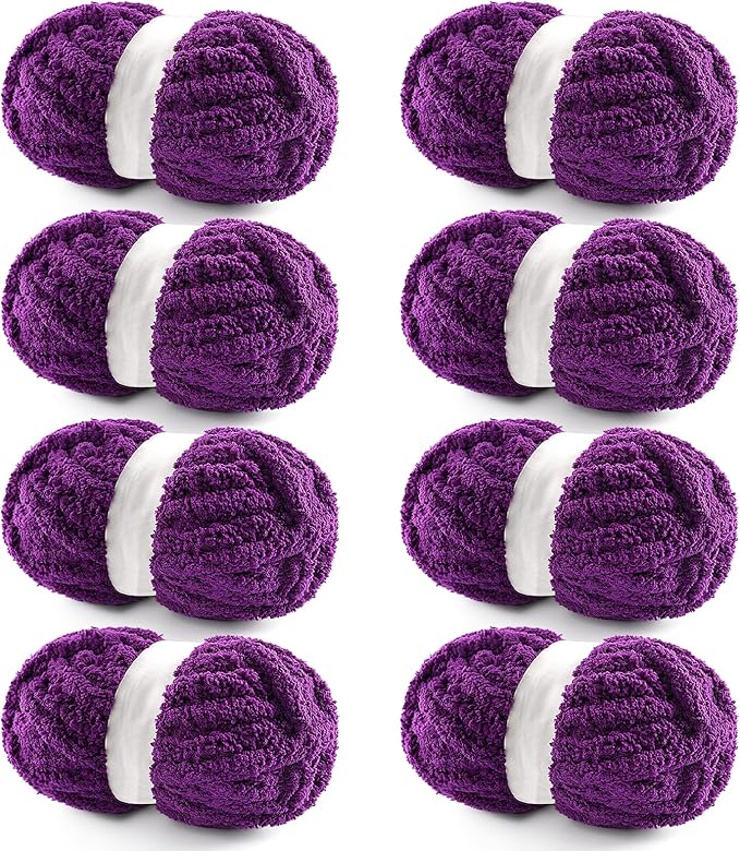 8 Pack Chunky Yarn for Hand Knitting - Chunky Chenille Blanket Yarn for Crocheting - Jumbo Fluffy Yarn for Crochet - Super Bulky Yarn 25 yds 7.7 oz Each Skein (Violet)