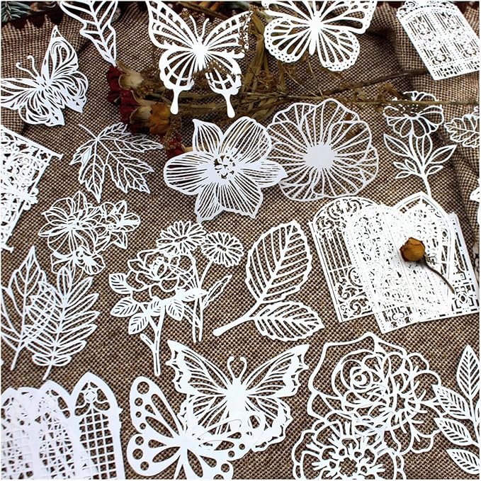 Diuhofart Vintage Scrapbook Embellishments Paper Cutout Lace for Scrapbooking Supplies, 40 Pcs Large Decorative Paper for DIY Craft Wedding Album, Junk Journals, Card Making