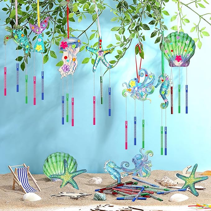 JellyArch 30 Pack Summer Ocean Wind Chime Kit for Adults, Sea Animals Beach Crafts DIY Make Your Own Marine Creature Shell Whale Wind Chime Ornaments for Home Activity Birthday