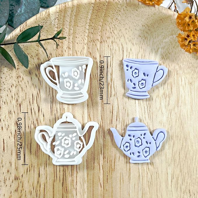 Xaekicr Vintage Tea Set Polymer Clay Cutters – 2 PCS Teapot and Teacup Clay Earring Cutters Set, Clay Tools for Polymer Clay Molds and Jewelry Making DIY