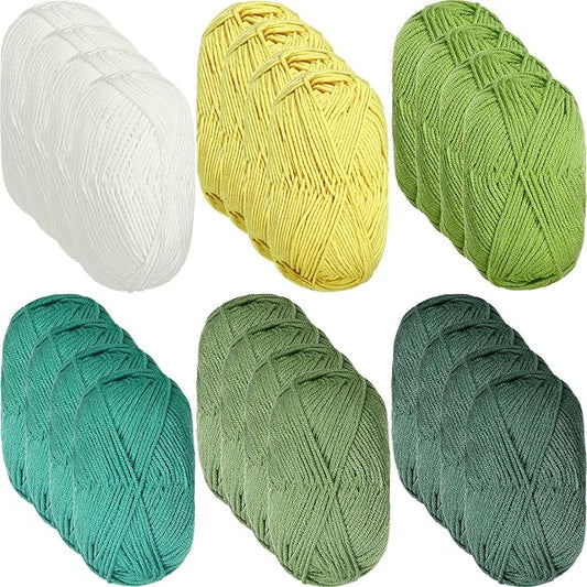 24 Skeins Soft Cotton Yarn Total 2880 Yards Assorted Colors Yarn for Crocheting and Knitting 4 Ply Acrylic Gauze for DIY Crafts Project, Each Skein 1.76 Oz/120 Yard(Green Series)