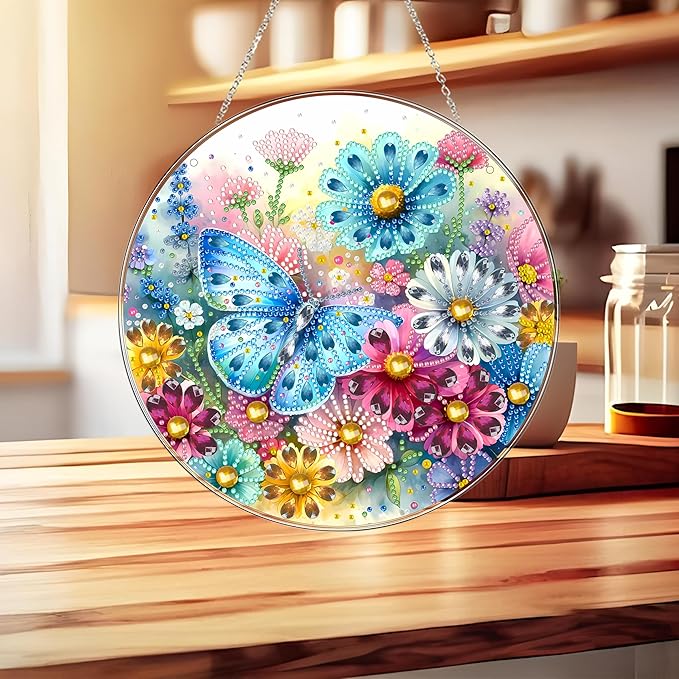 DIY Hanging Diamond Art Kit for Adults, 5D Acrylic Gem Art Window & Wall Pendant, Diamond Painting Ornament for Home Decor (Butterfly-2)