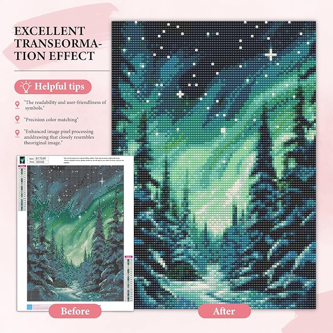 Yezavesu Aurora Diamond Art Kits for Adults, Forest Diamond Painting Kit for Beginners, 5D DIY Round Full Drill Painting with Gem Art Craft Kits for Home Wall Decor 12x16 Inch