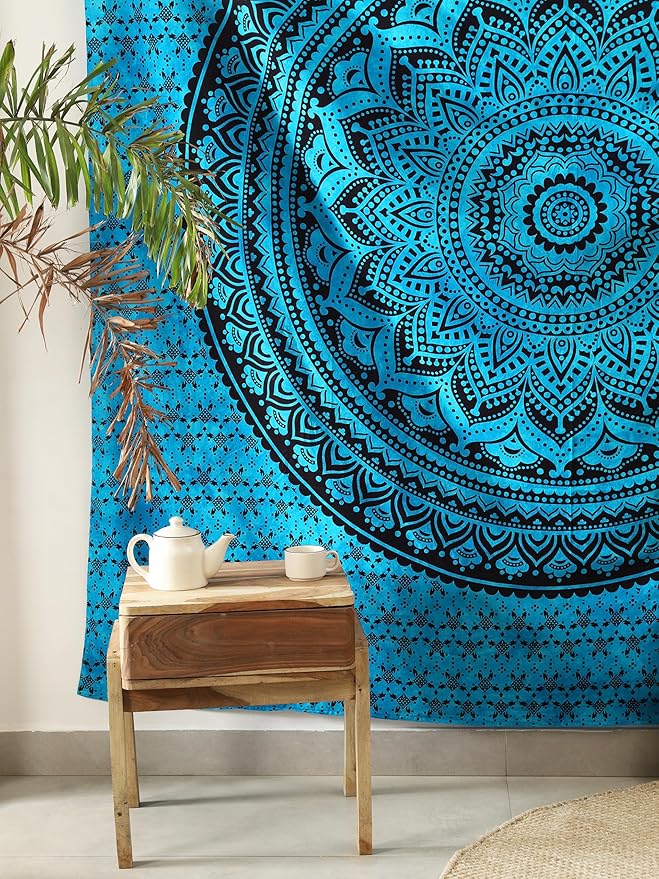 popular handicrafts queen mandala hippie hippy tie dye psychedelic ombre tapestry wall hanging - indian maditation gypsy bohemian dorm room decor tarqouise 81x88 inch