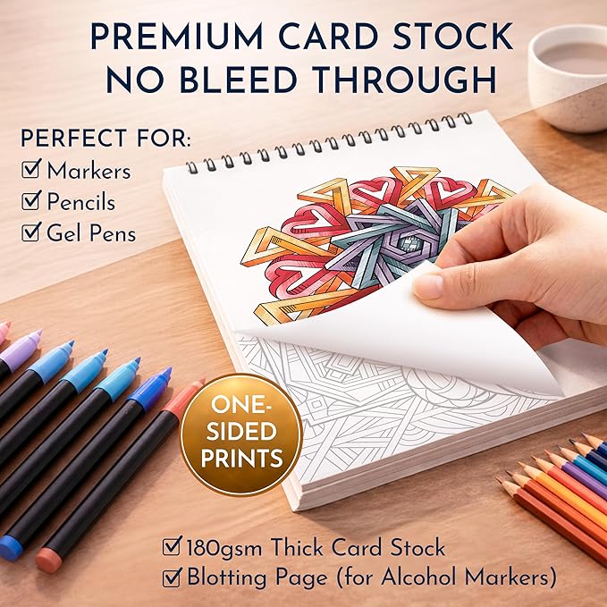 Premium Artistic Mandala Coloring Book for Adults – 50 Abstract Designs – 180gsm Thick Bleed-Proof Paper, Spiral Bound Lay-Flat, Perforated – Frameable Art, Relaxation Gifts for Women, Adult Coloring