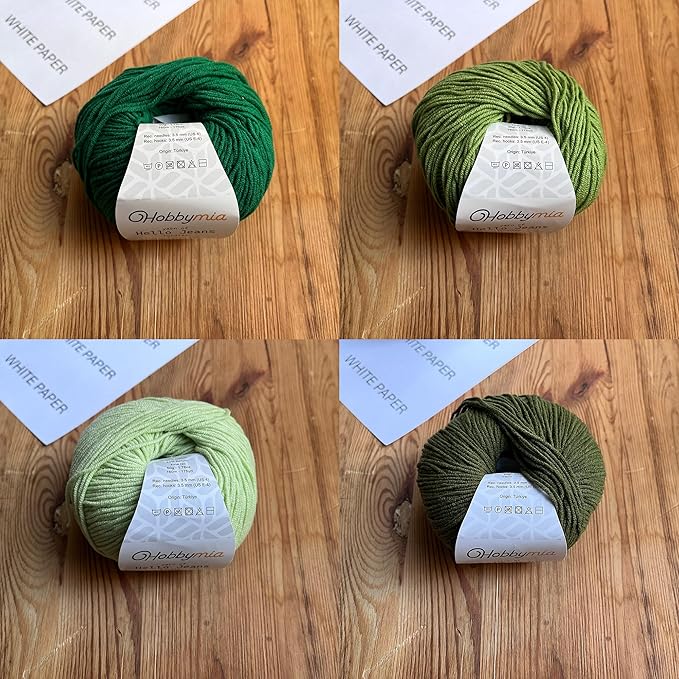 Cotton Yarn Kit - 4 Multicolor Balls Soft Sport Weight Yarn for Crochet & Amigurumi - 50g / 175yds Each & 10 Stitch Markers (H05 - Forest/Green)
