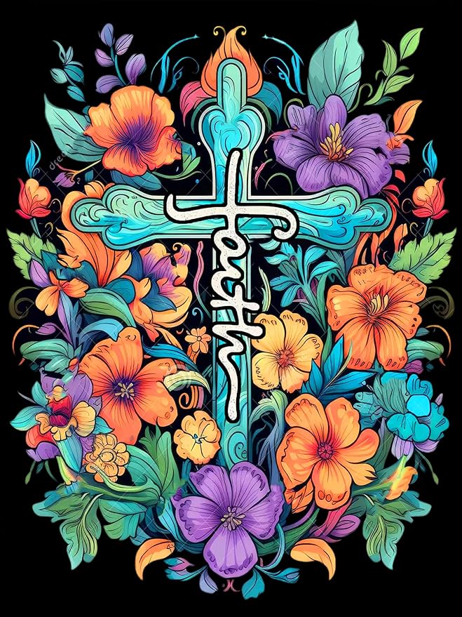 Cross Flowers Diamond Painting Kits for Adults Beginners - Christ Crosses Diamond Art Kits for Adults, Full Drill DIY 5D Diamond Painting Flowers Gem Art Crafts Kits for Home Wall Decor 12x16 inch