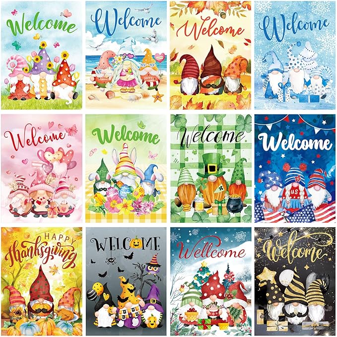 Sinmoe 12 Sets Holiday Diamond Art Kits Seasonal Diamond Painting Kits Rhinestones Art Crafts Cute Colorful Cartoon Painting for Home Wall Decor DIY Craft Gifts