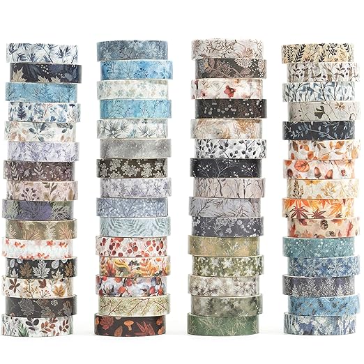 yubx flowers washi tape set 60 rolls leaves patterns decorative skinny snow masking tapes for arts, diy crafts, journals, planners, scrapbook, wrapping (winter)