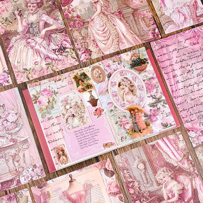 Scrapbooking Supplies Kit, Vintage Junk Journal Supplies, Scrapbook Kit with Aesthetic Ephemera Sticker, Cute Stationary Set, Bullet Journaling Kit, Collage Craft Supplies Gift for Adult Women Starter