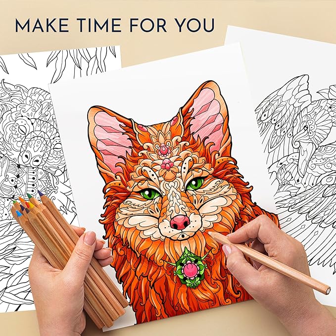 RYVE Animal Coloring Book for Adults - Unwind and Relax with Stunning Designs - Adult Coloring Books for Women & Men, Adult Coloring Book Animals, Mindfulness and Stress Relief Gifts for Women