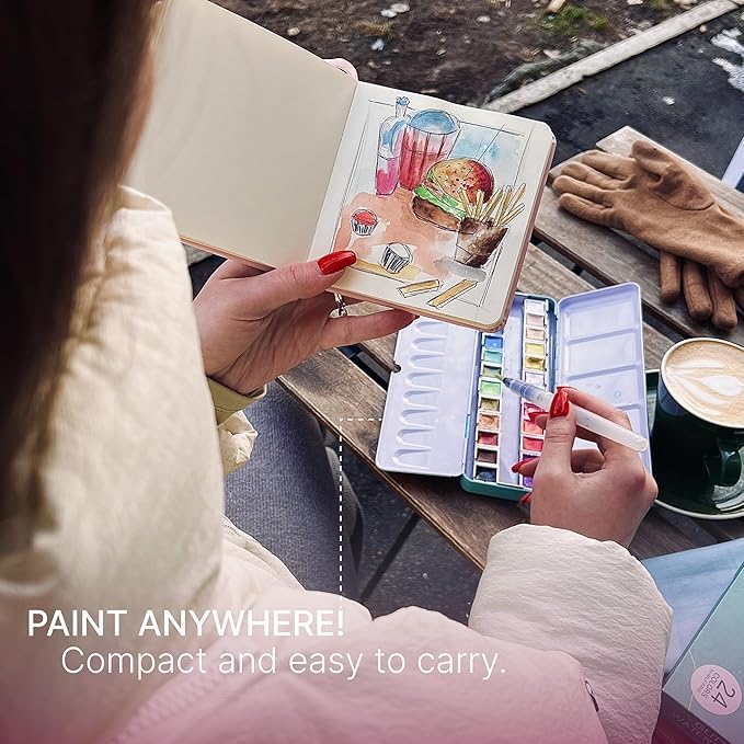 Metallic Watercolor 48 Colors|Tin Box & Waterbrush |Intense Pigments, Smooth Blend