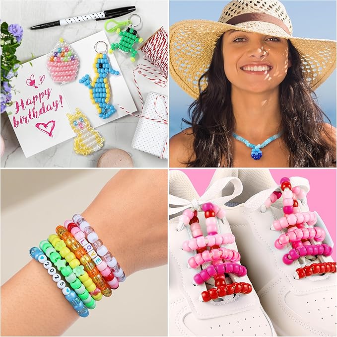 Pony Beads for Bracelets, Funtopia 4026 Pcs 72 Colors Multi-Types Kandi Beads with 10 Kandi Cuff Designs, Friendship Bracelet Making Kit with Assorted Letter Bead for Jewelry Making and DIY Crafts